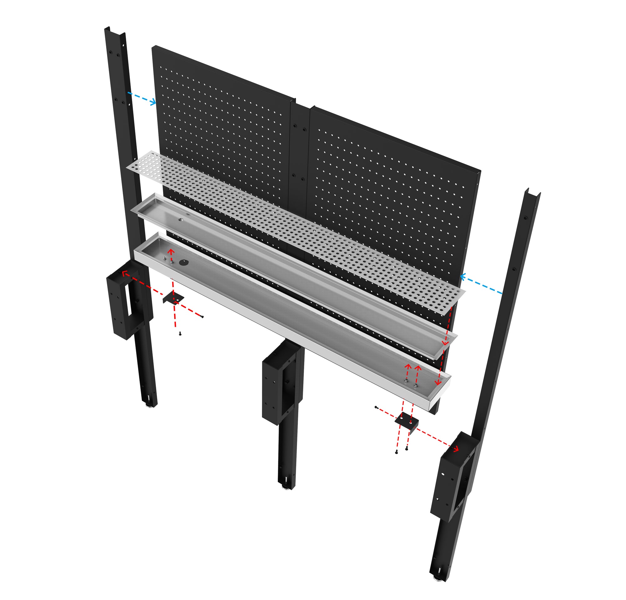 Mobile Officina Workshopitaly MPS+ multi funzione, lavello largo, piano di appoggio INOX con pannellatura