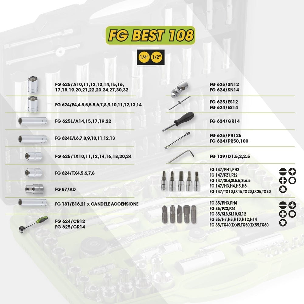Valigia in Abs Fasano Tools SET 108 UTENSILI DA 1/4" E 1/2" FG BEST 108