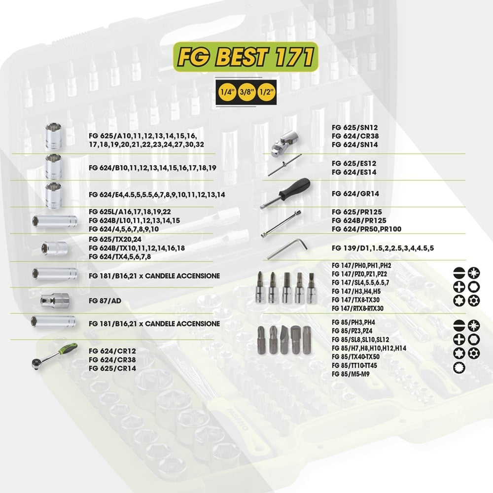 Valigia in Abs Fasano Tools SET 171 UTENSILI DA 1/4", 3/8" E 1/2" FG BEST 171
