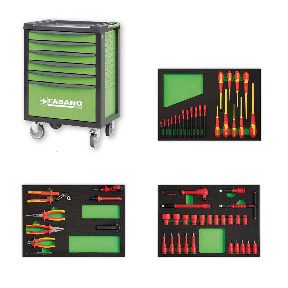 Carrello Porta Utensili Fasano Tools FG 100 a 6 cassetti con Assortimento 56 Utensili Isolati FG 100V/AS56
