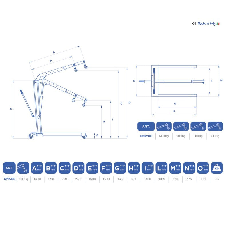 Gru idraulica GP12/DE OMCN pompa doppio effetto 1,2 ton