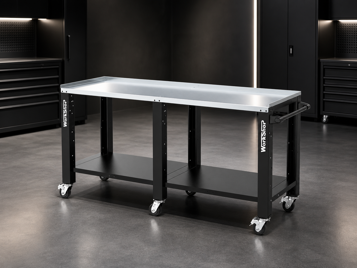 Banco da lavoro con ruote HIGH FORCE piano zincato 2 mt Workshopitaly