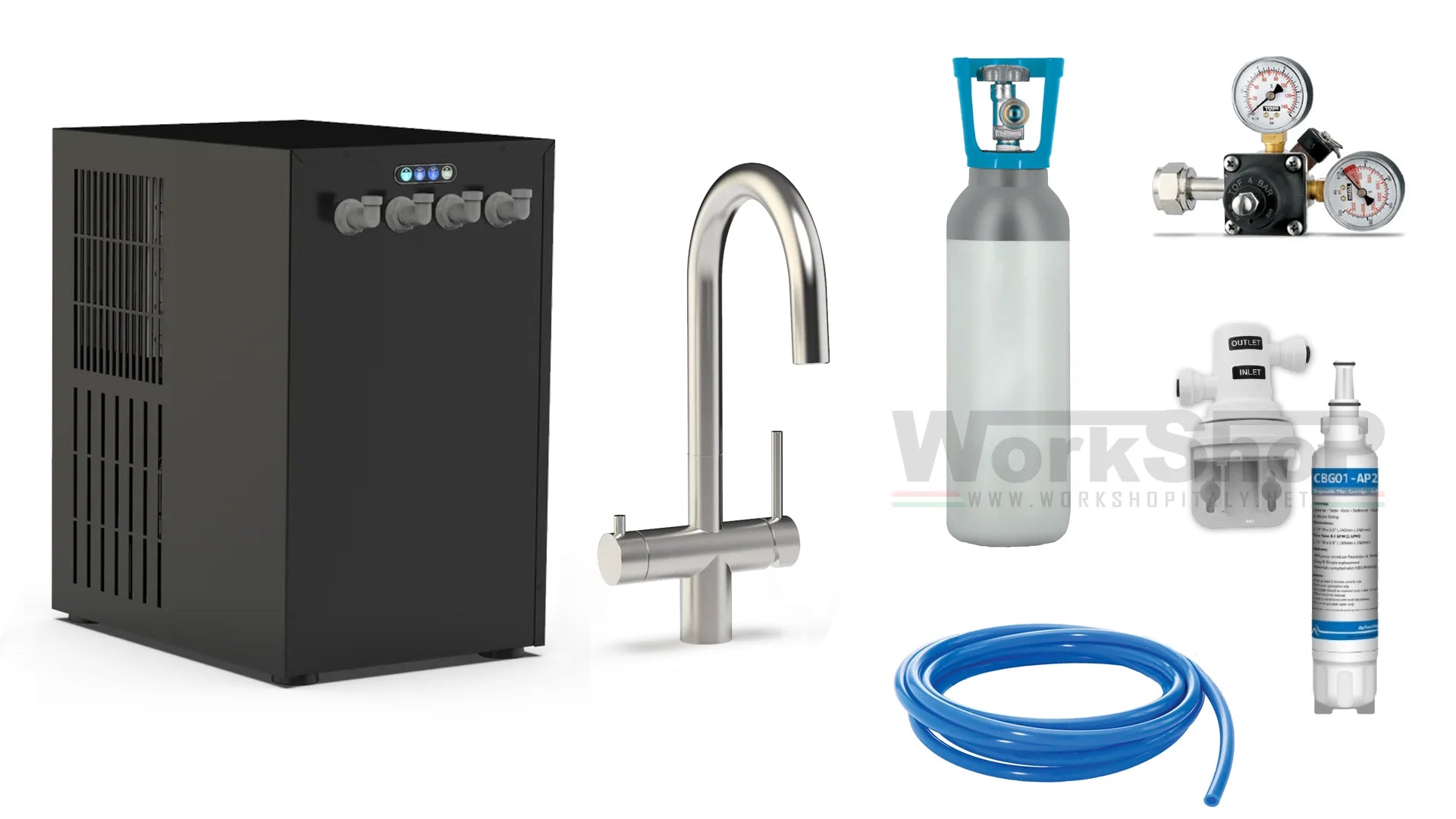 KIT COMPLETO impianto sottolavello Zerica YOU150 raffrescamento purificazione acqua gasatura con rubinetto 5 vie curvo