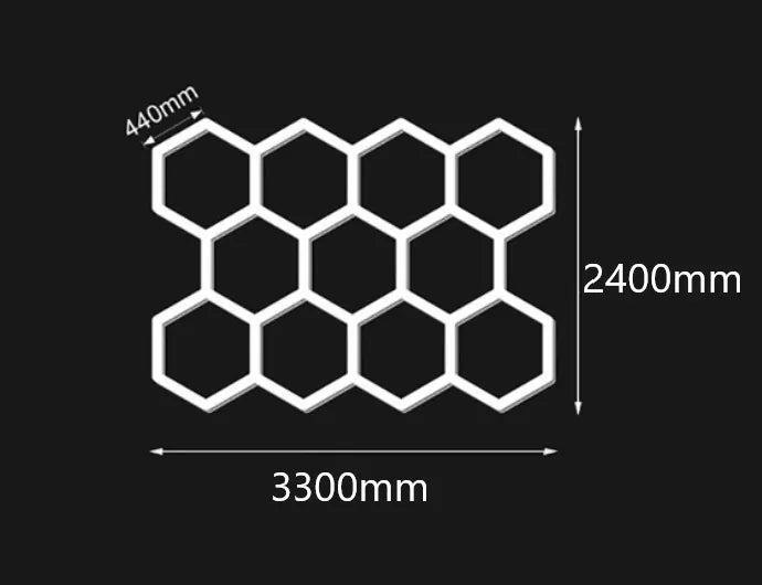 Lampada LED 11 esagoni soffitto e pareti nido d’ape 3.2M x 2.3M led bianco 280W 6500k