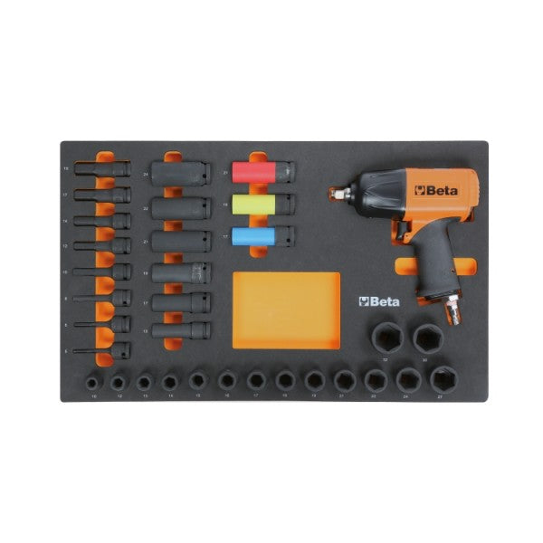 Vassoio morbido in EVA con avvitatore pneumatico da 1/2" e bussole macchina Beta M118