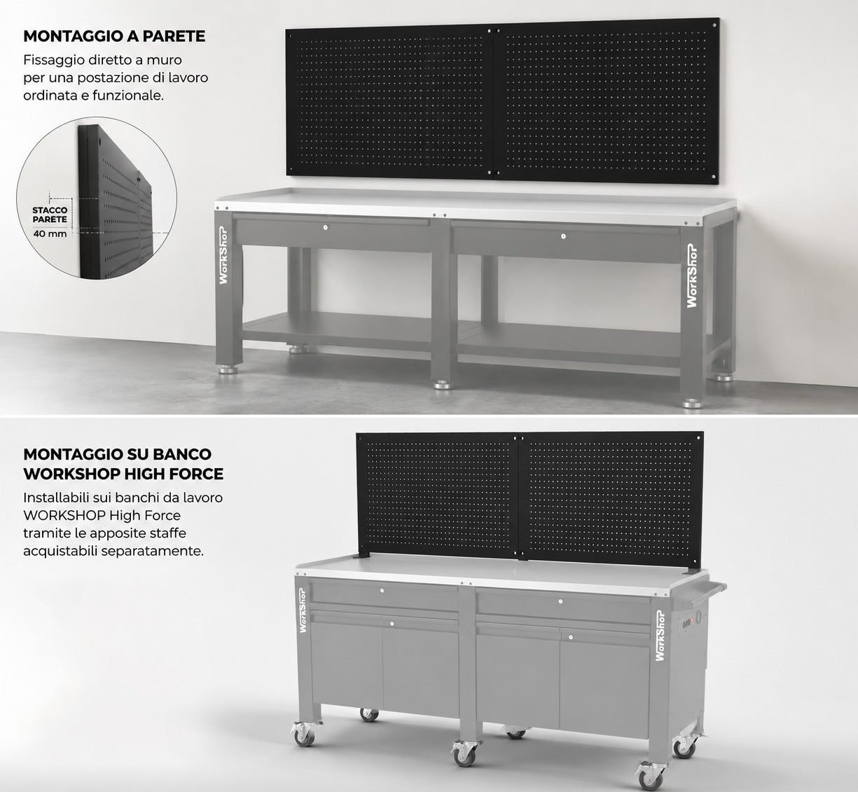 Pannelli forati portautensili Workshopitaly, 2x 1000×800 compatibili con banco HIGH FORCE
