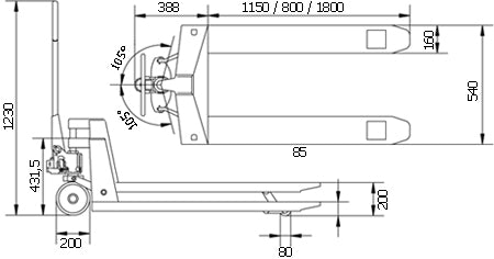 TRANSPALLET MANUALE PROFESSIONALE FORCHE CORTE MOD. PHW 2505 K UNICRAFT