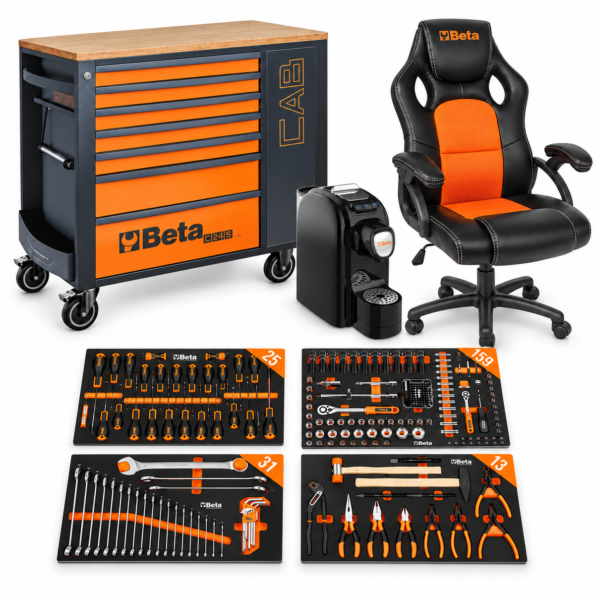 Carrello Beta  RSC24L-CAB 7 cassetti con 228 utensili, promo kit Workshopitaly