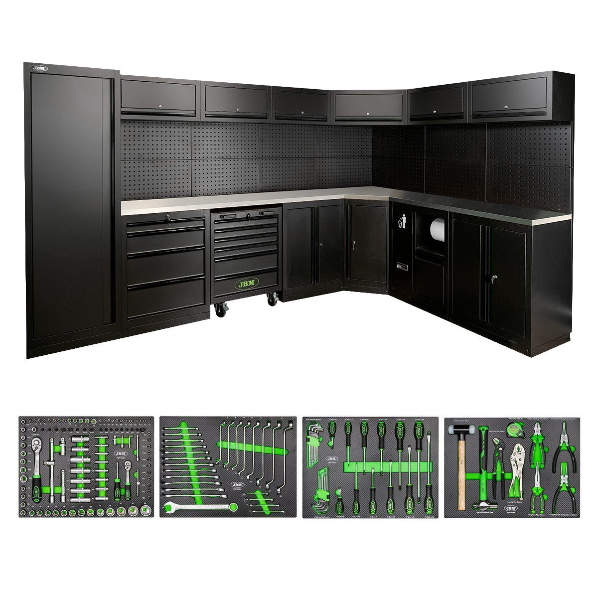 Arredo Officina Jbm profili neri 565 angolare completo di utensili piano inox