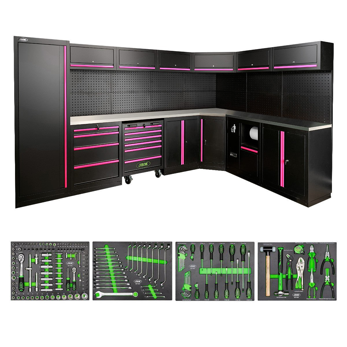 Arredo Officina Jbm profili rosa 565 angolare completo di utensili piano inox