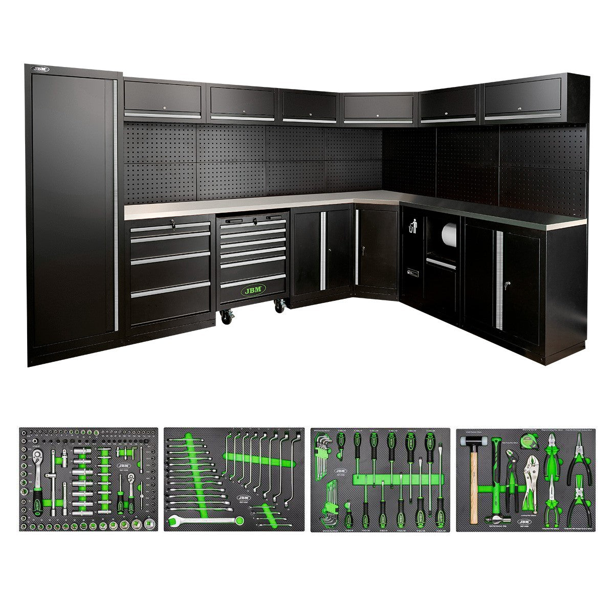 Arredo Officina Jbm profili argento 565 angolare completo di utensili piano inox