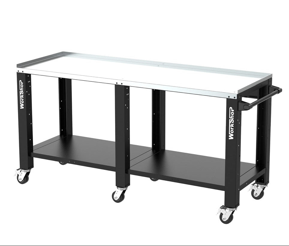 Banco da lavoro con ruote HIGH FORCE piano zincato 2 mt Workshopitaly