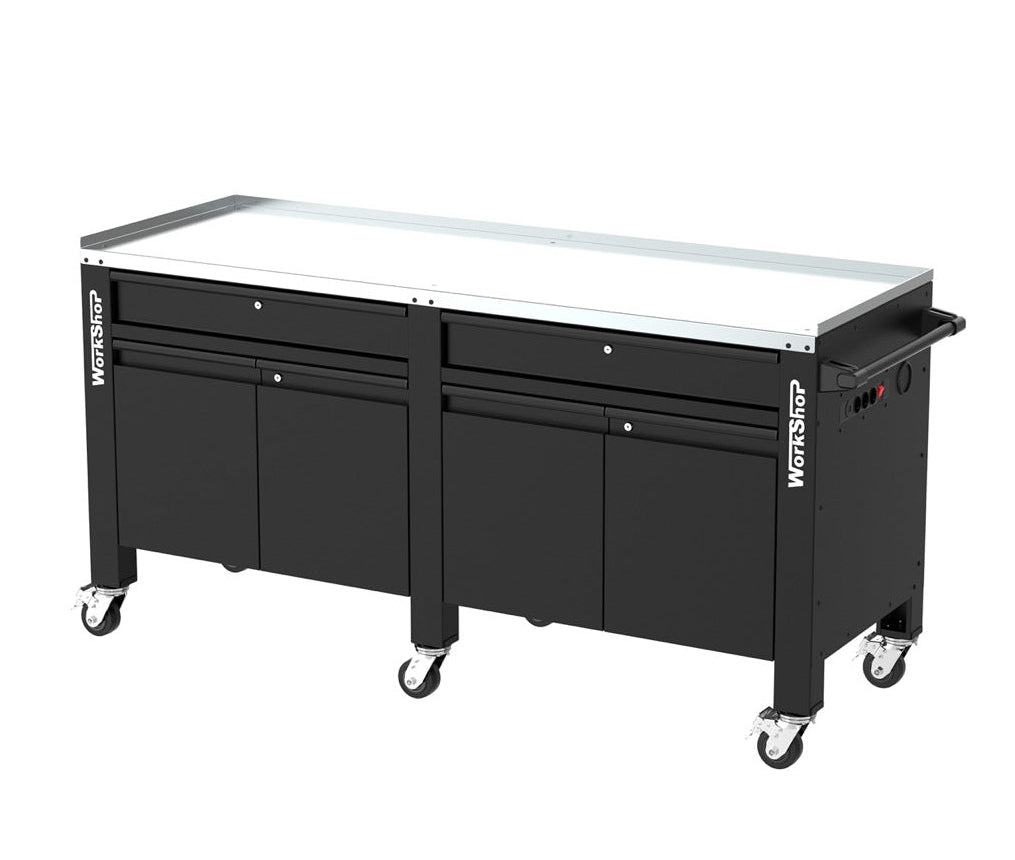 Banco da lavoro con ruote, cassetti e armadiatura HIGH FORCE piano zincato 2 mt Workshopitaly