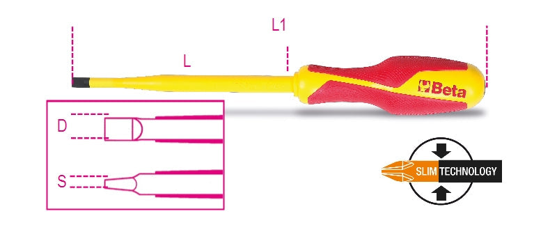 Giravite slim per viti senza testa con intaglio Beta 1274MQF Isolamento 1000V