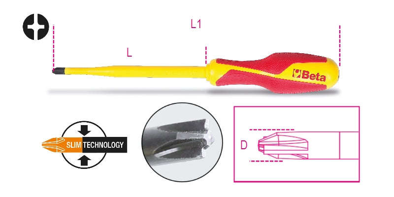 Giravite slim per viti a croce combinata PH + intaglio Beta 1275MQ/C Isolamento 1000V