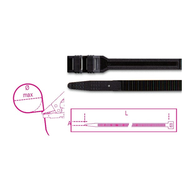 Fascette in nylon, colore nero UV resistant Beta 1748-N2D conf.100pz.