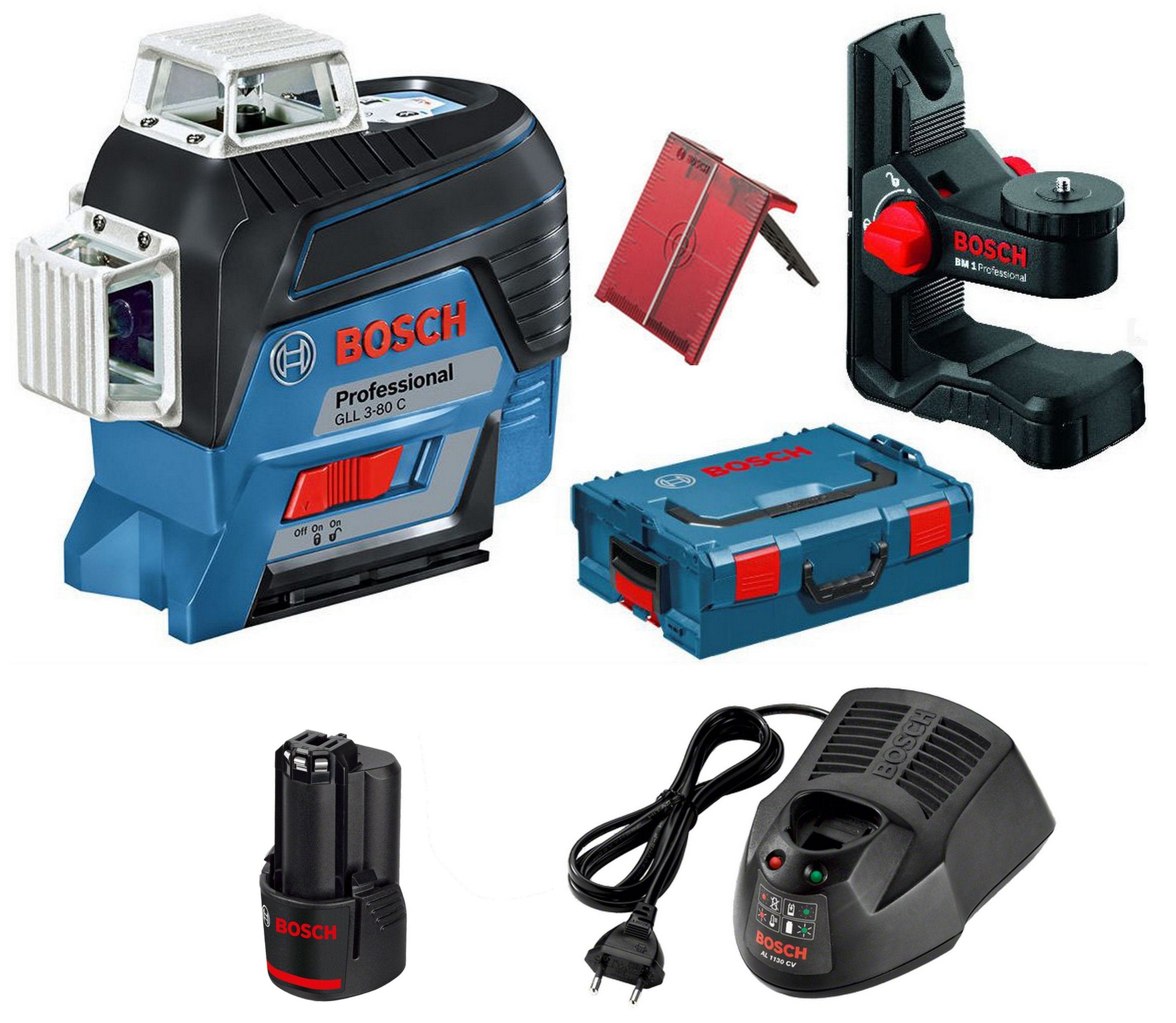 Livella laser GLL 3-80 C Bosch Professional + LBOX + 12v 2Ah Set