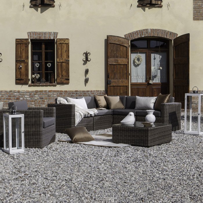 Poltrona Angolare In Polyrattan E Legno Di Eucalipto – Cuscini Sfoderabili