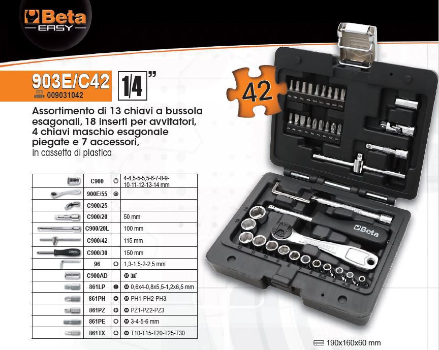 Set bussole 1/4" Beta Easy 903E/C42