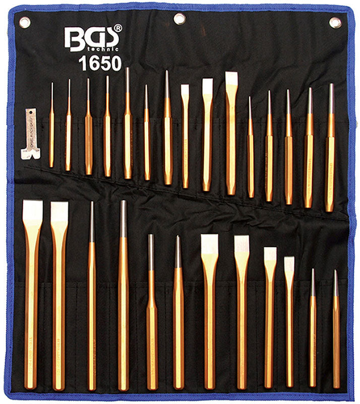 SET 28 PEZZI, CACCIASPINE, SCALPELLI, PUNTERUOLI E PUNZONI BGS1650