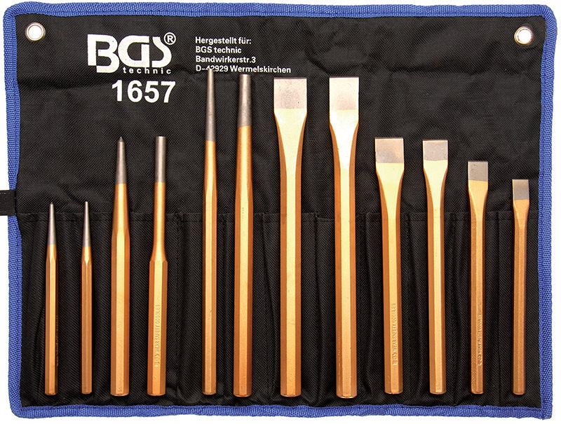 SET 12 PEZZI, CACCIASPINE, SCALPELLI, PUNTERUOLO E PUNZONI BGS1657