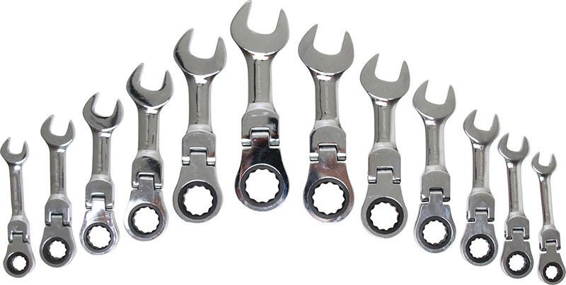 SET 14 PEZZI CHIAVI COMBINATE A CRICCHETTO EXTRA-CORTE CON SNODO BGS30003 8/19mm