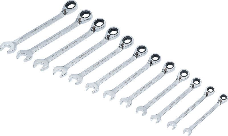 SET 12 PEZZI, CHIAVI COMBINATE A CRICCHETTO REVERSIBILI, 8 - 19 MM BGS30008