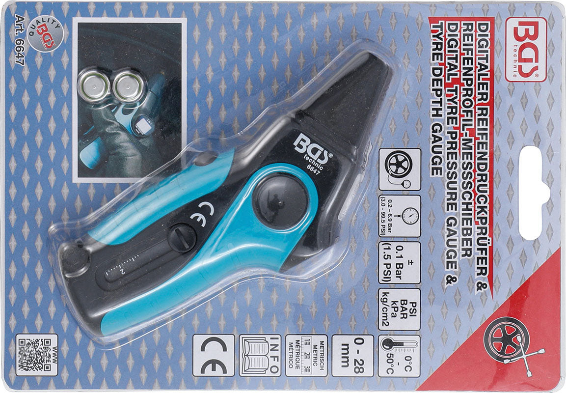 MANOMETRO DIGITALE PER PRESSIONE PNEUMATICI E PROFONDITA’ BATTISTRADA, “2 IN 1”  BGS6647