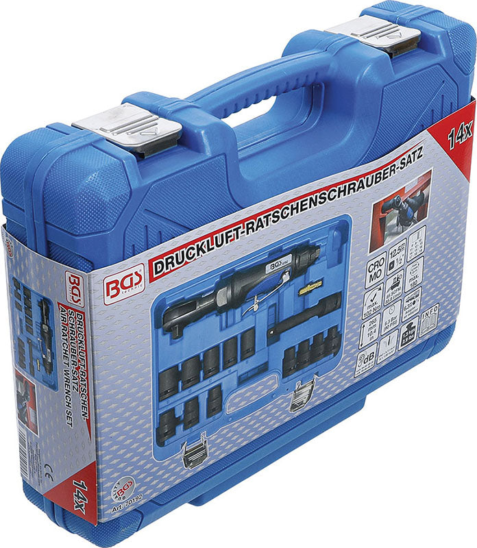 SET 14 PEZZI,CHIAVE A CRICCHETTO PNEUMATICA REVERSIBILE CON	BUSSOLE BGS70192