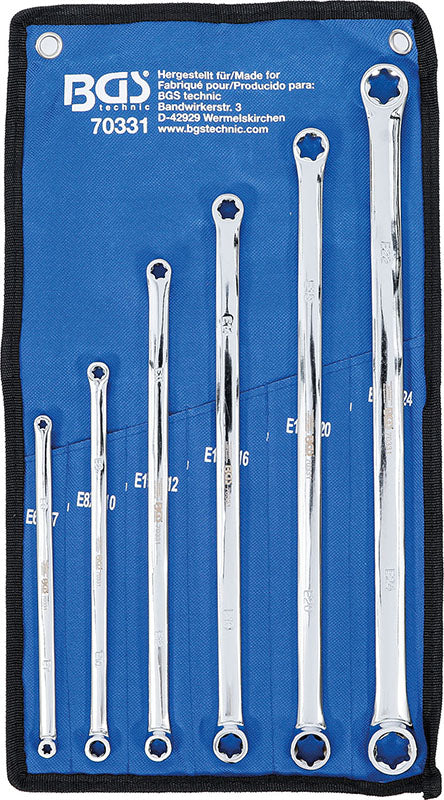 SET 6 PEZZI, CHIAVI A DOPPIO ANELLO TIPO TORX, EXTRA LUNGHE, E6 X E7 - E22 X E24 BGS70331
