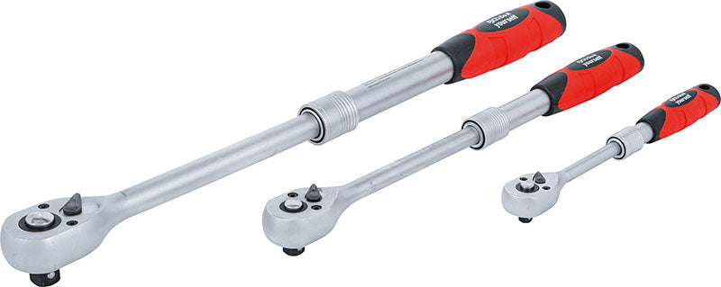 SET 3 PEZZI, CRICCHETTI REVERSIBILI ESTENSIBILI, ATTACCO 1/4” - 3/8” - 1/2” BGS72113