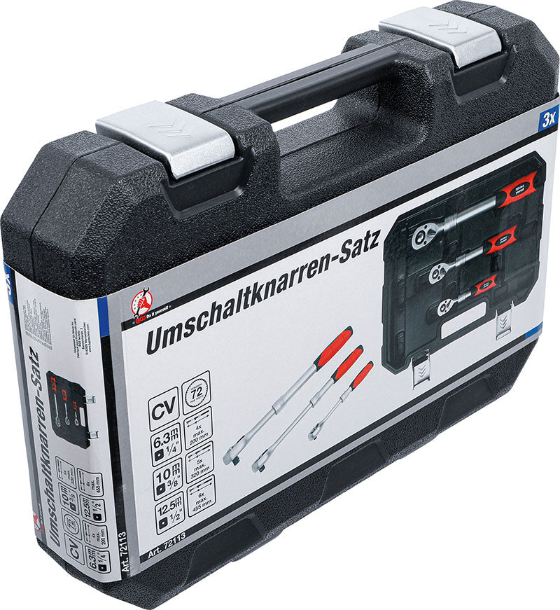 SET 3 PEZZI, CRICCHETTI REVERSIBILI ESTENSIBILI, ATTACCO 1/4” - 3/8” - 1/2” BGS72113