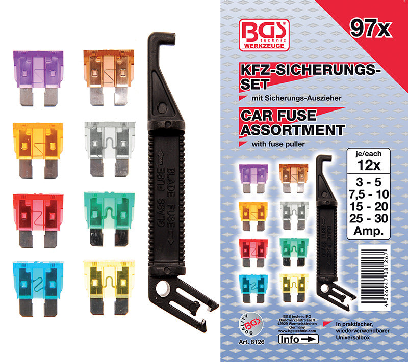 ASSORTIMENTO 97 PEZZI, FUSIBILI PER AUTO BGS8126