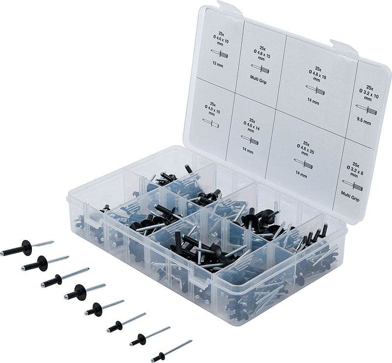 ASSORTIMENTO 200 PEZZI, RIVETTI IN ALLUMINIO, Ø 3,2 - 4,8 MM BGS85224