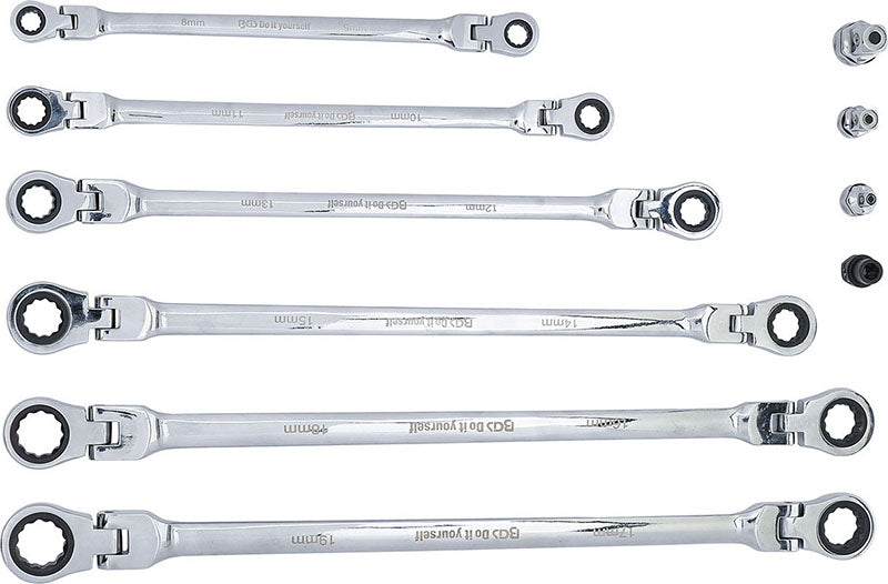 SET 10 PEZZI, CHIAVI A CRICCHETTO A DOPPIA TESTA SNODATA, 8-19 MM BGS91541