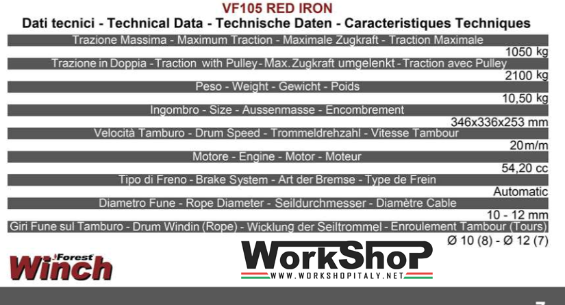 Verricello Forestale DOCMA VF105 RED IRON con 100mt. Fune Grigia + Gancio