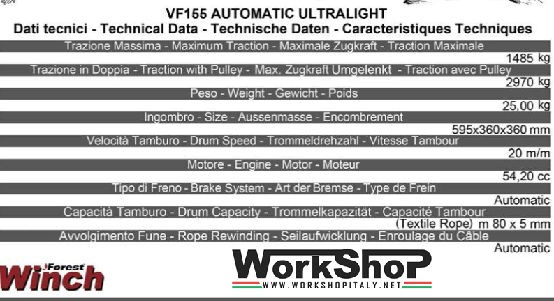 Verricello Forestale Automatico VF 155 Docma ULTRALIGHT VF155 Automatic