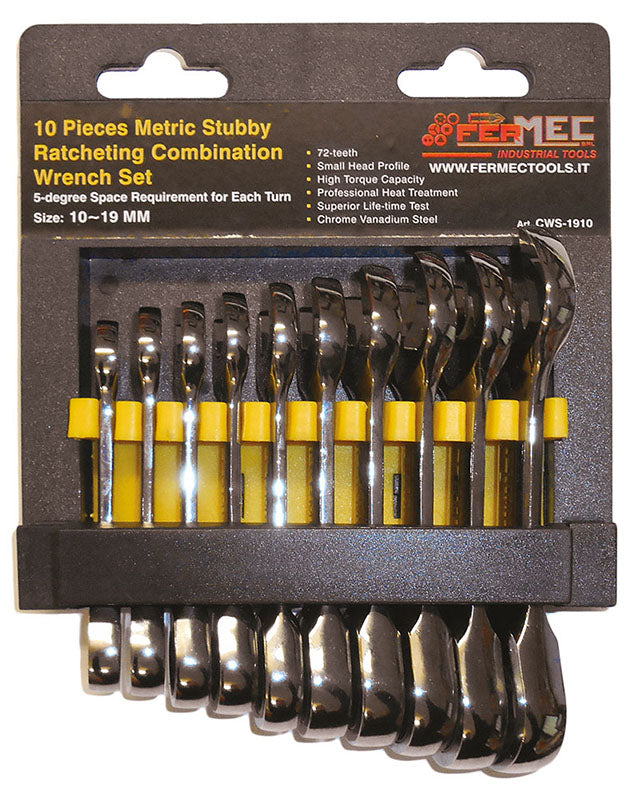 SET 10 PEZZI CHIAVI COMBINATE A CRICCHETTO TIPO CORTO Fermec CWS 191 SET 10 PEZZI CHIAVI COMBINATE A CRICCHETTO TIPO CORTO Fermec CWS 191