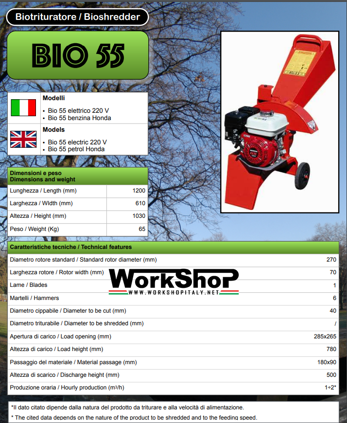 Biotrituratore Caravaggi BIO 55 motore Honda - Elettrico