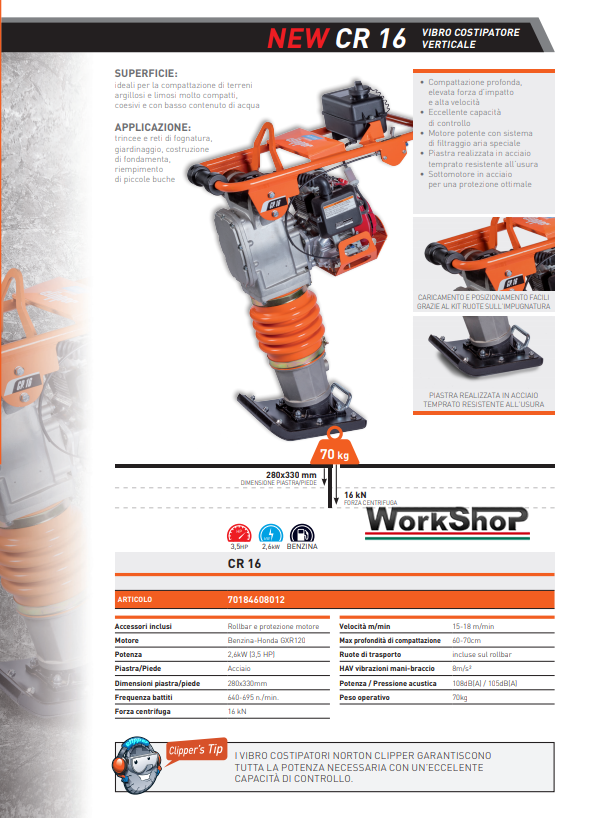 Battitrice Vibro Costipatore Verticale Norton Clipper NEW CR 16