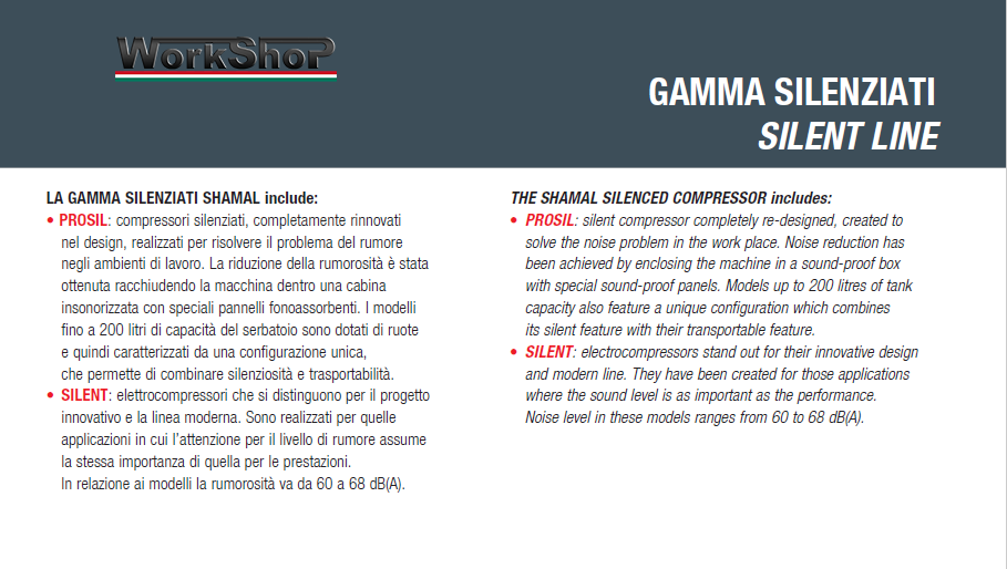 Compressori Shamal da 100 a 270lt Silenziati PROSIL SILENT LINE