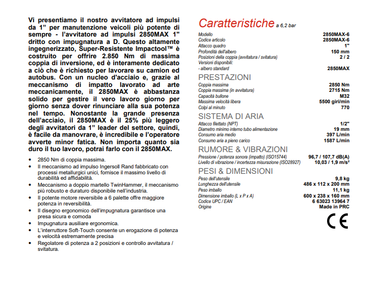 Avvitatore pneumatico Ingersoll Rand 2850MAX-6 1" 2850Nm