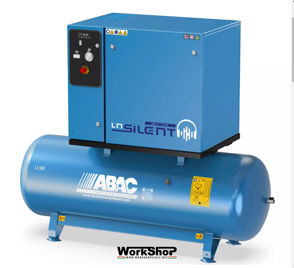 Compressore ABAC silenziato 500lt. da5.5  a 10 hp con o senza essicatore DRY