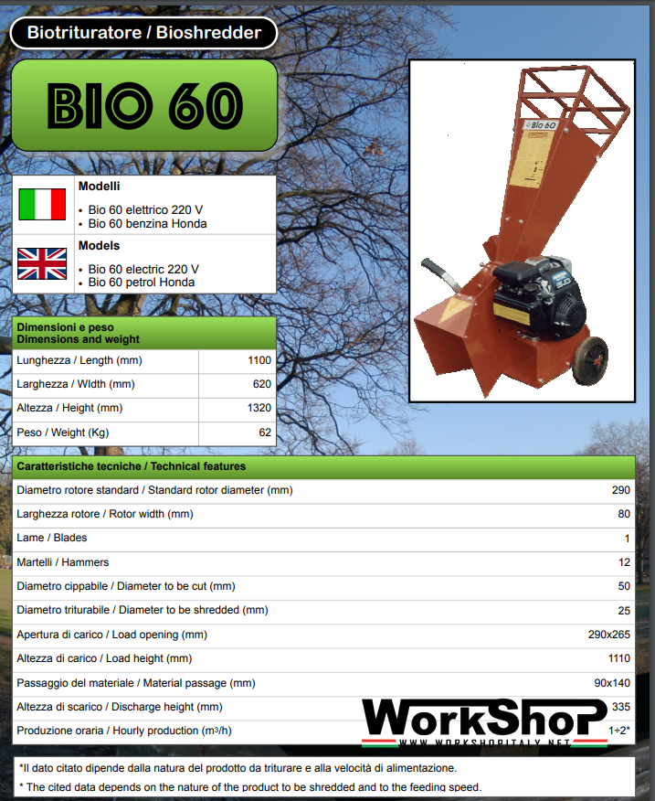 Biotrituratore Caravaggi BIO 60 motore Honda - Elettrico