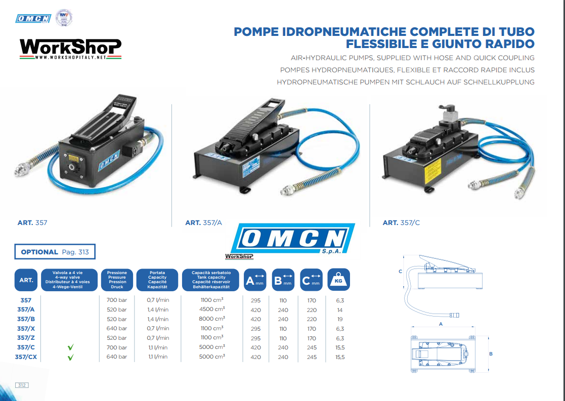 Pompe idropneumatiche complete di tubo e giunto rapido OMCN