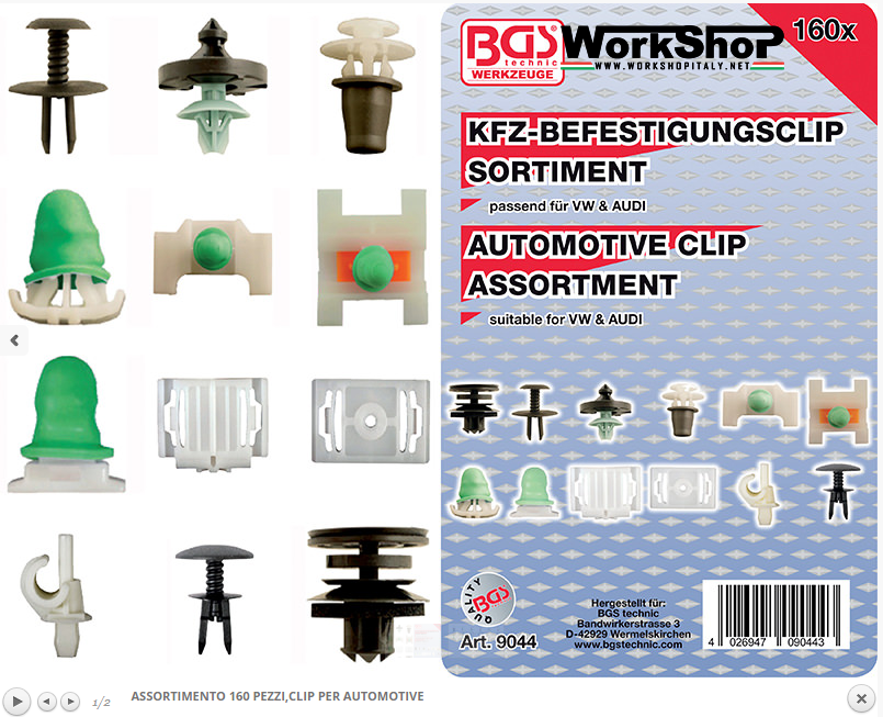 Set 160 clip automotive Bgs Fermec BGS9044 Audi Vw Peugeot Skoda