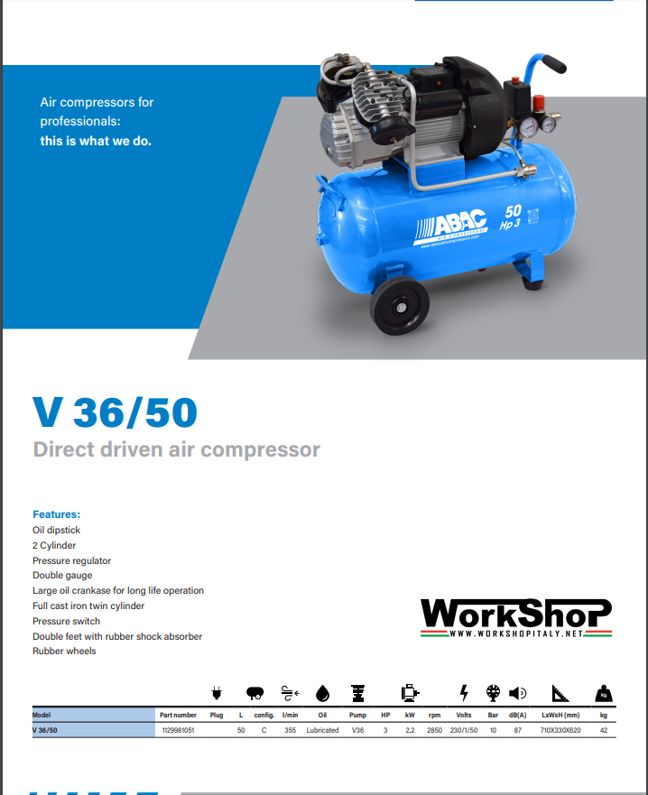 Compressore Abac V 36/50 3hp 50lt.