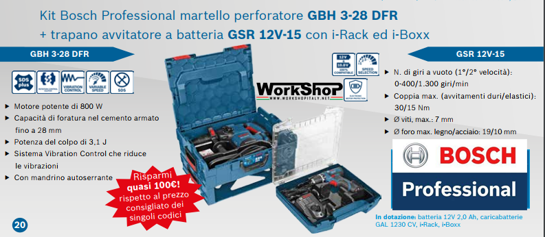 Martello perforatore GBH 3-28 DFR Bosch Professional + Avvitatore Bosch GSR 12V-15 2Ah Set