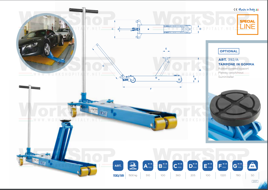 Sollevatore idraulico a carrello SPECIAL 1130/XR OMCN 1500kg.