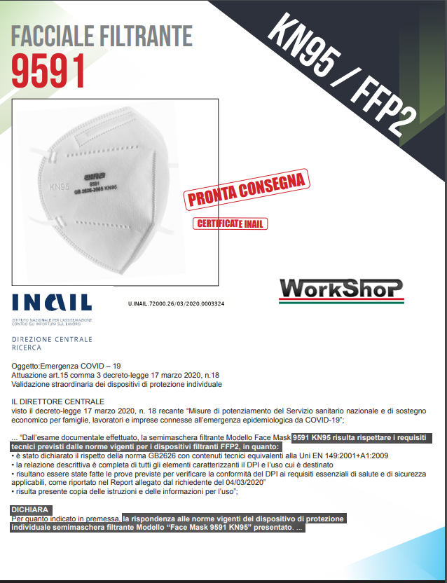 Mascherina semifaccial filtrante FFP2 KN95 Industrial Starter 9591 conf. 10pz.
